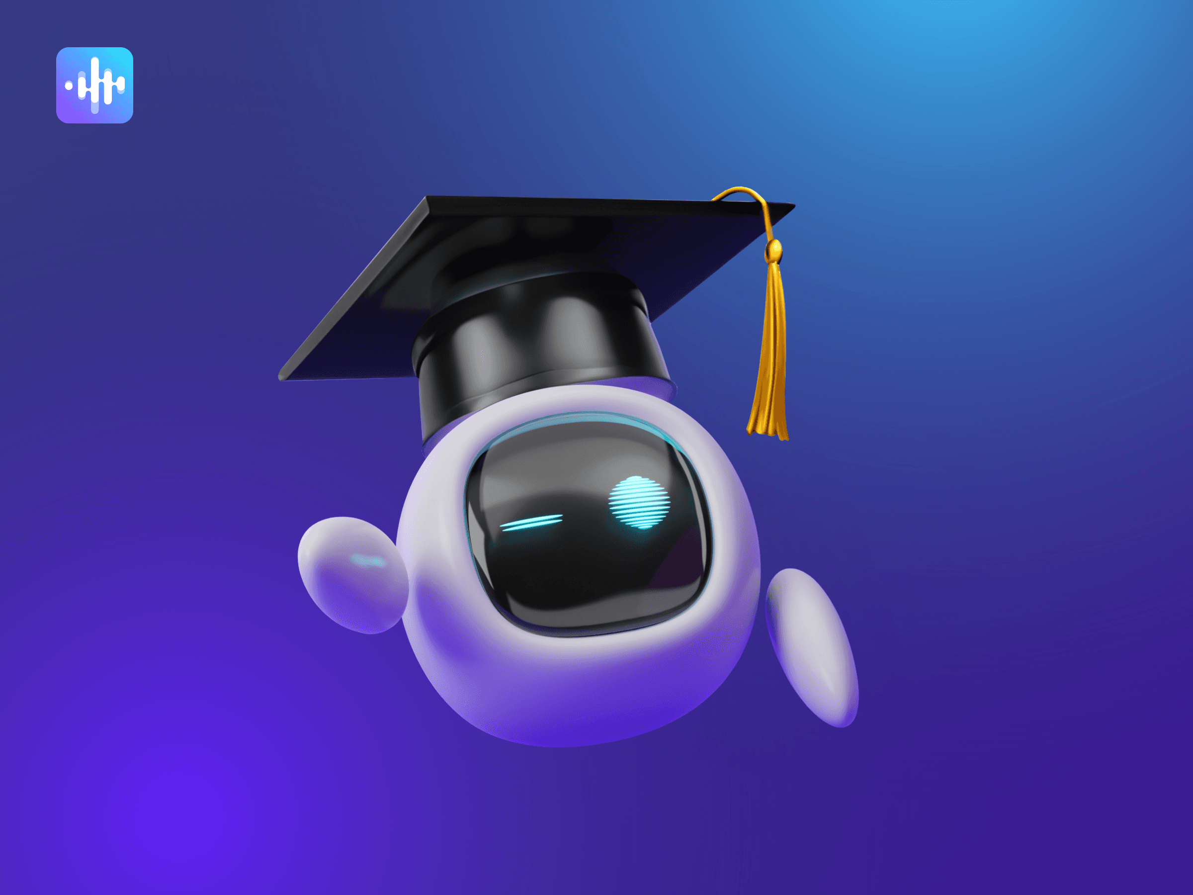 a friendly robot wearing a graduation cap