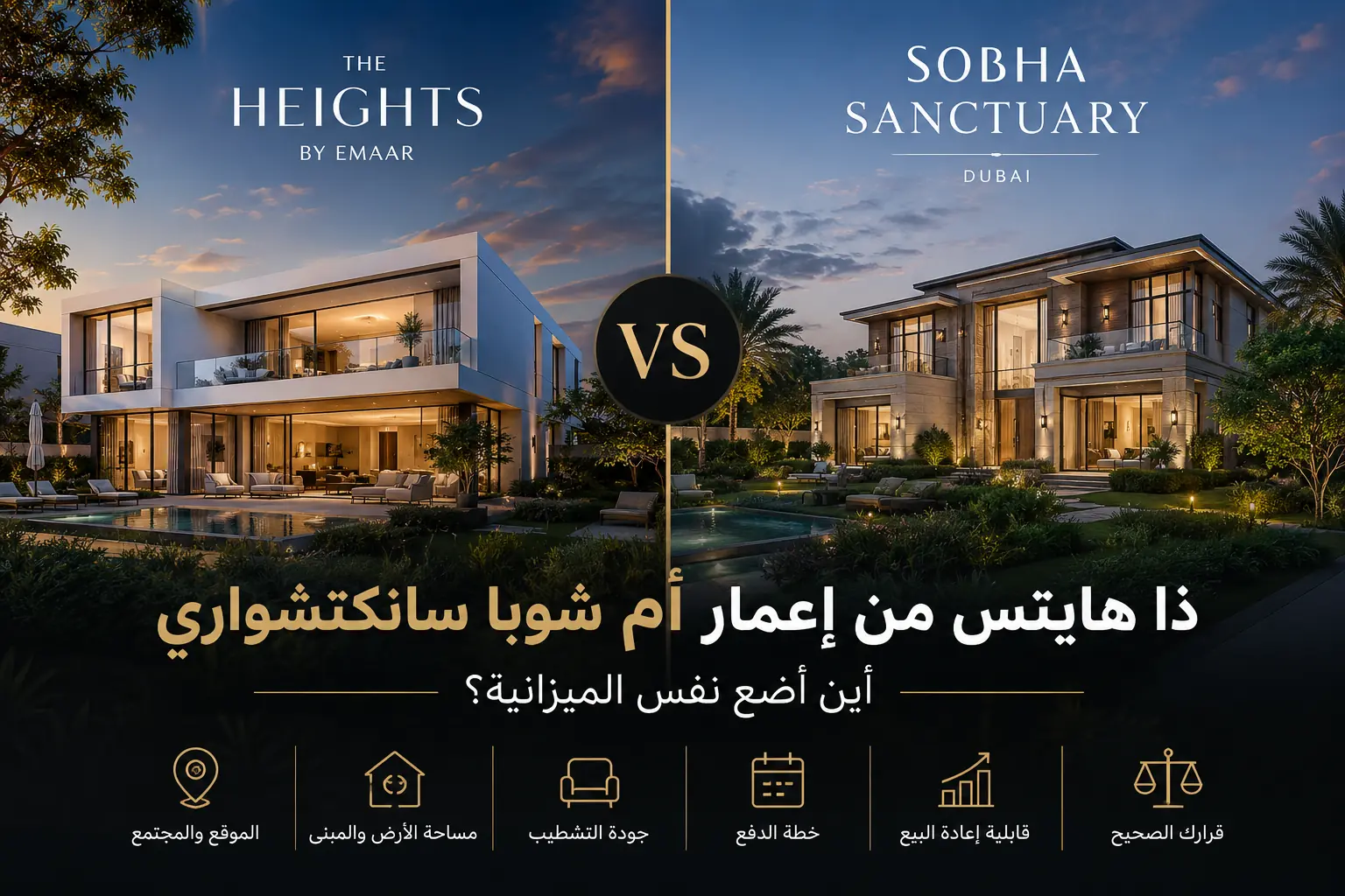 مقارنة ذا هايتس من إعمار وشوبا سانكتشواري لشراء فيلا في دبي