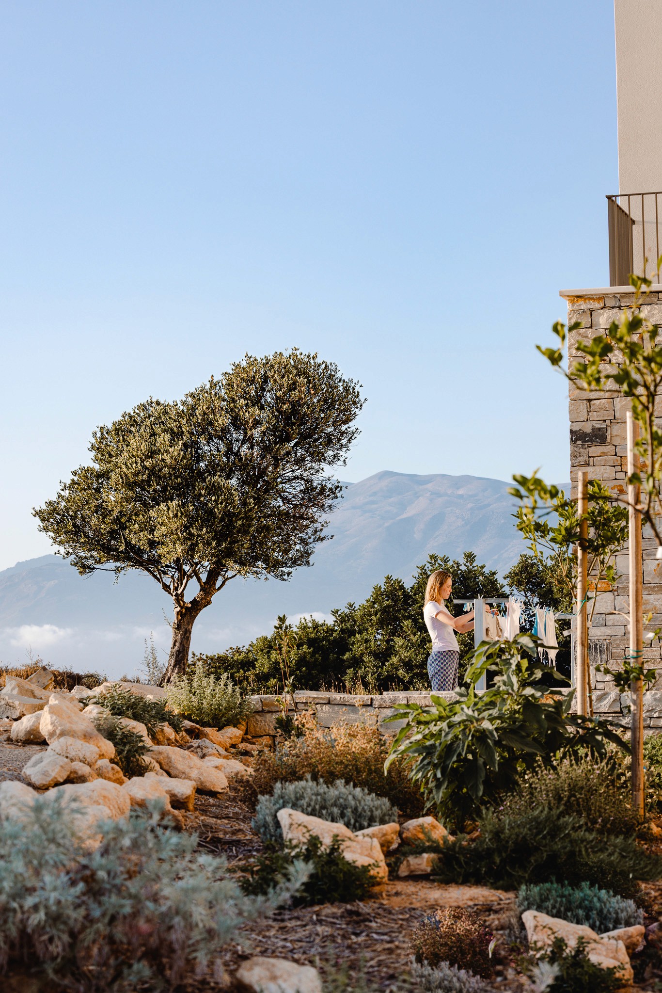 Garten mit Olivenbaum und Bergblick – Mediterrane Natur trifft auf Luxus im Lala House Kreta