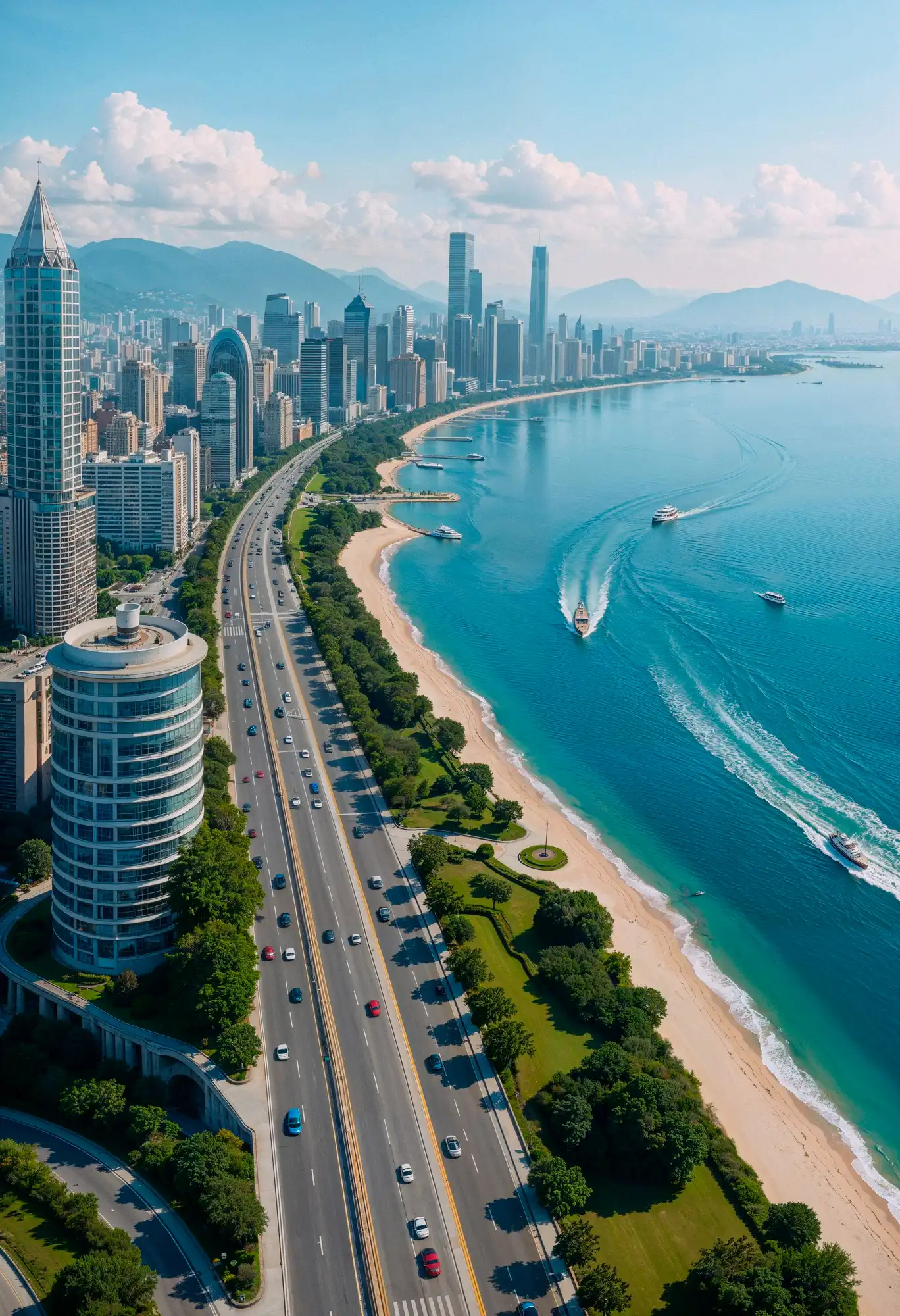 Dubai city scene featuring contemporary buildings and busy streets