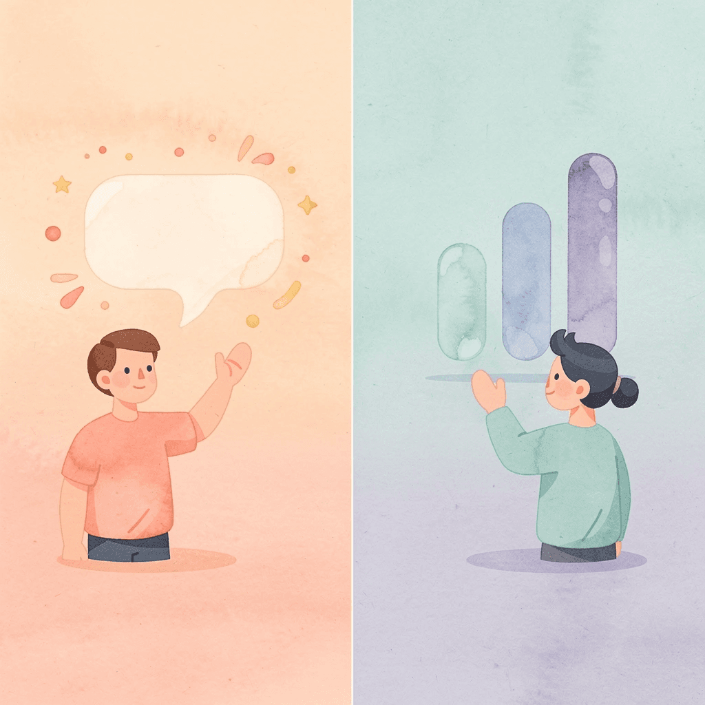 Split scene showing the contrast between struggling with formal Arabic and confident conversation