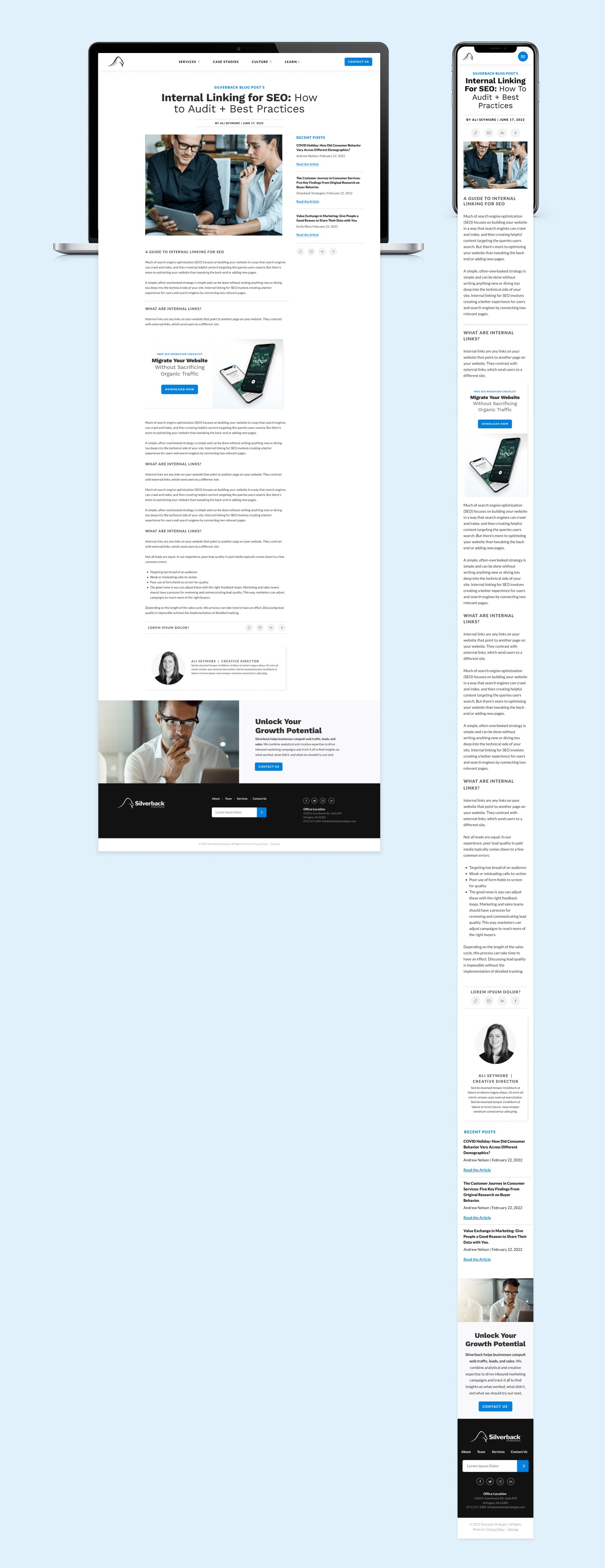 Silverback blog page design desktop and mobile