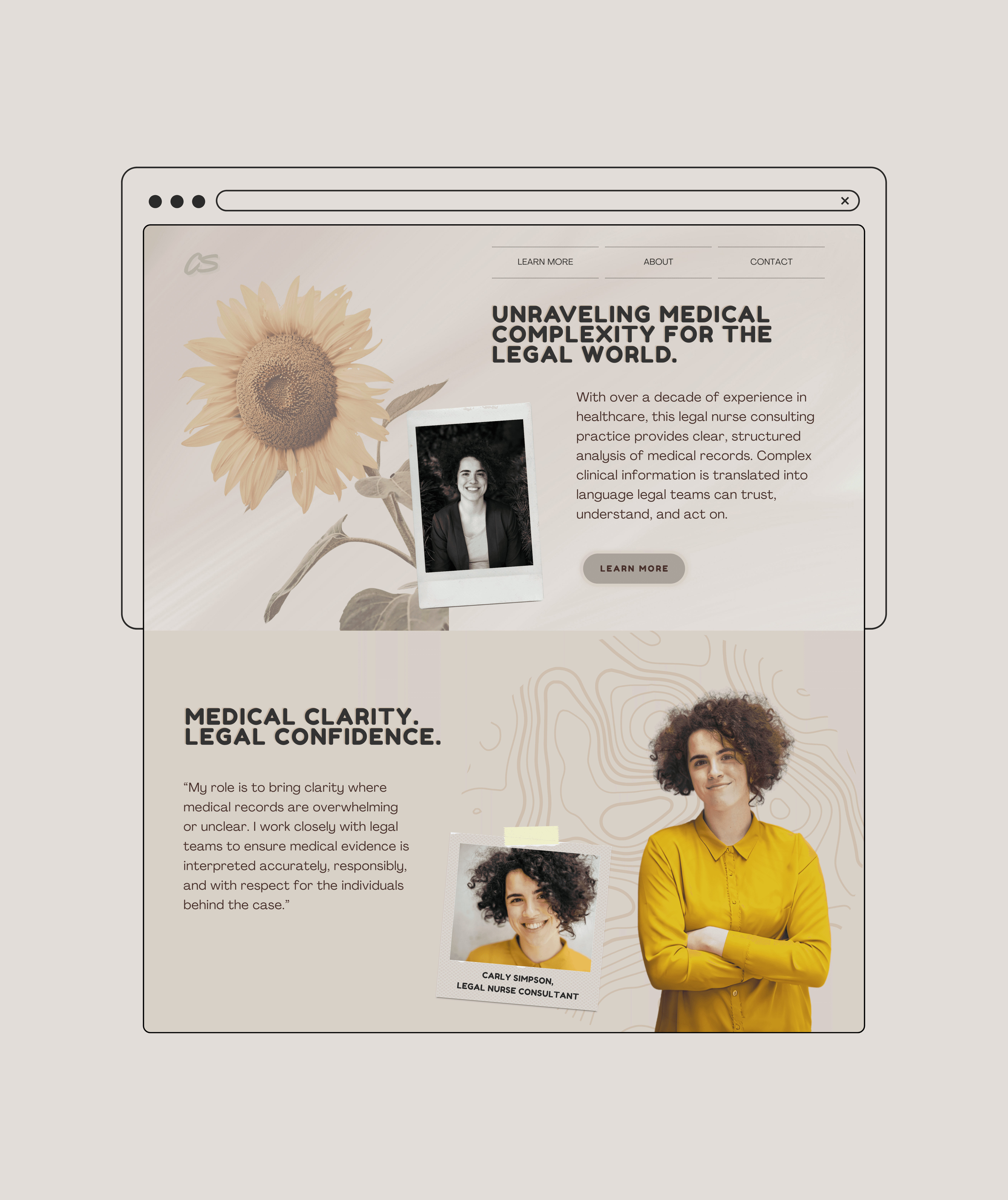 Natural texture imagery used in the visual direction of a legal nurse consultant brand to add warmth and restraint.