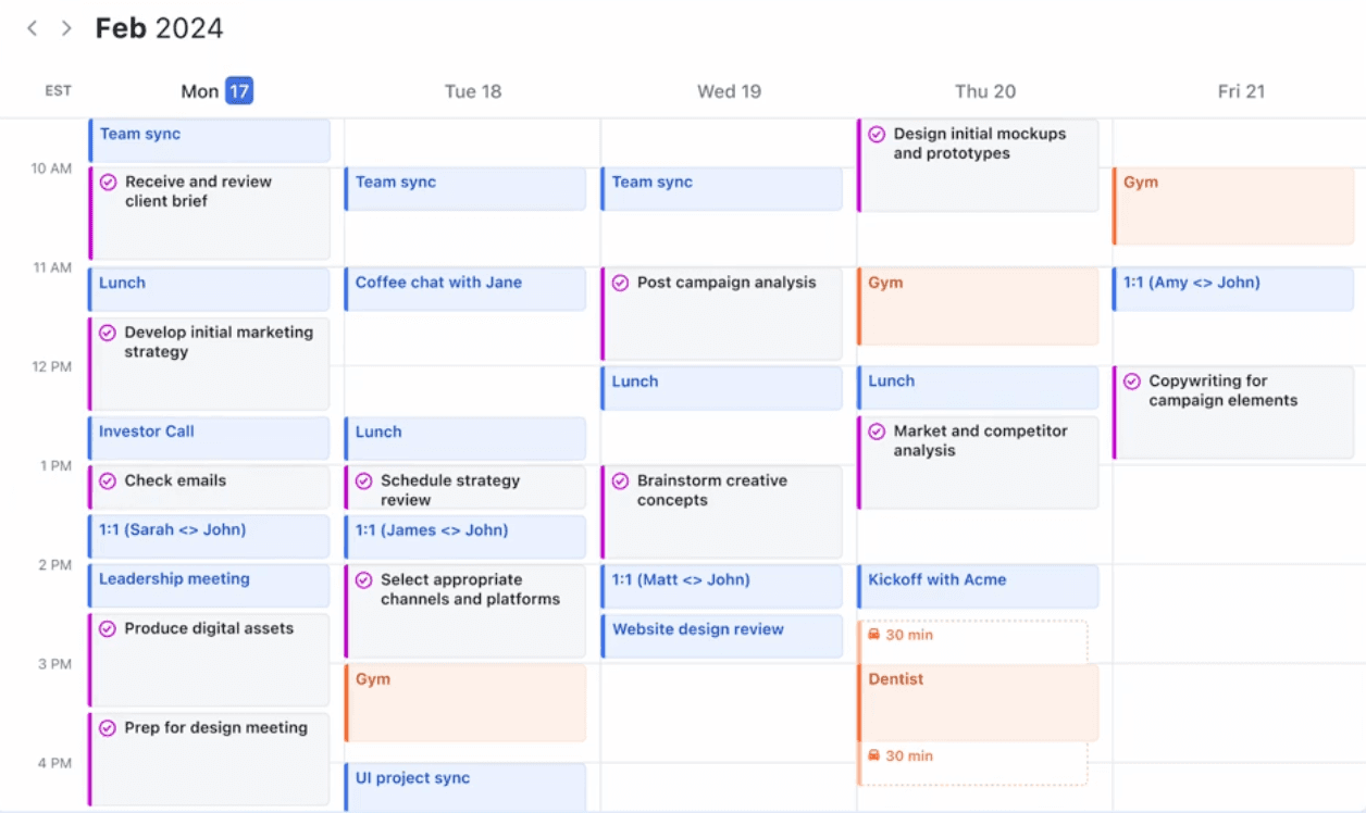 Illustration of Motion's weekly calendar view 