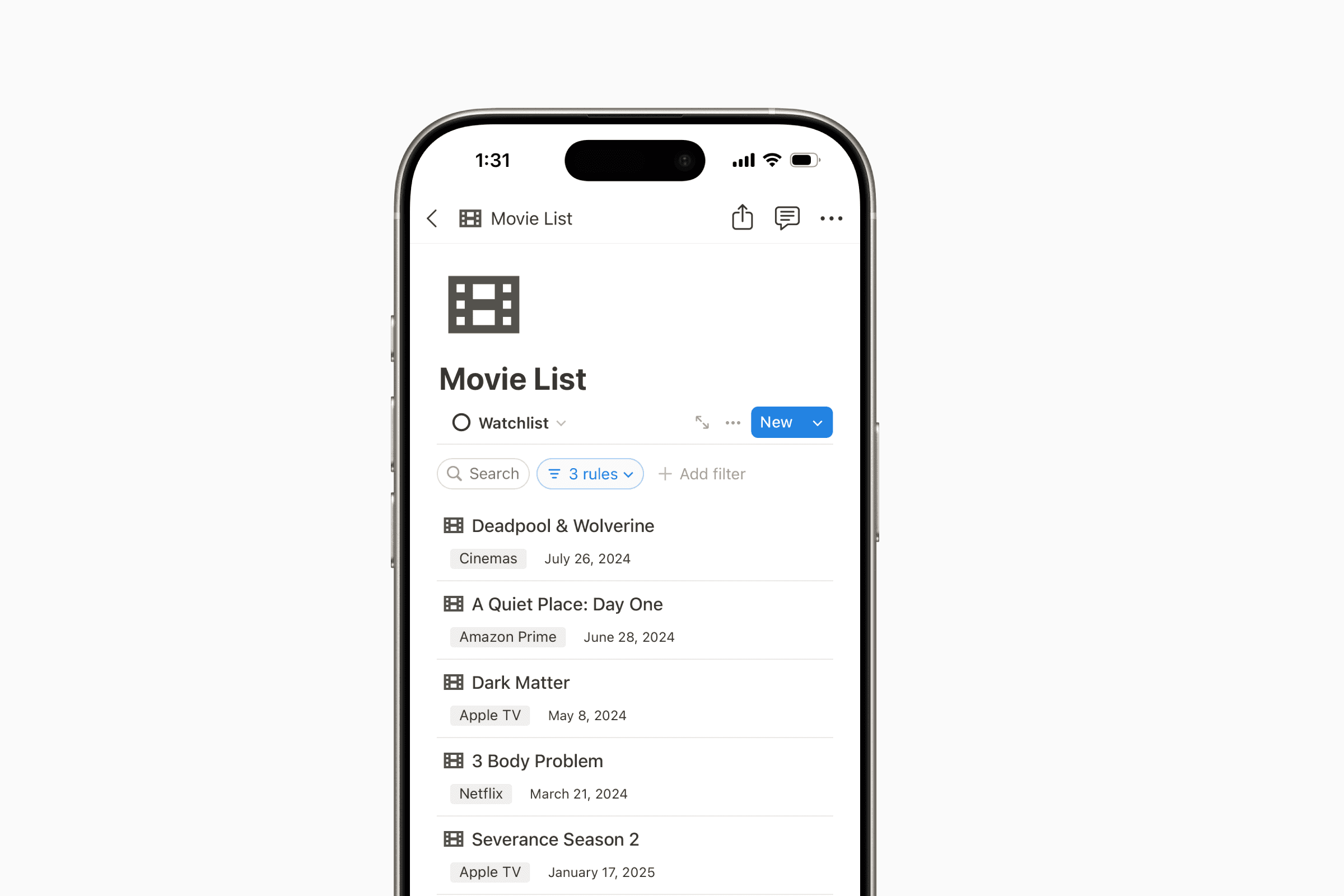 Movie List in Notion