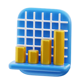 Free 3D bar chart icon in blue and gold
