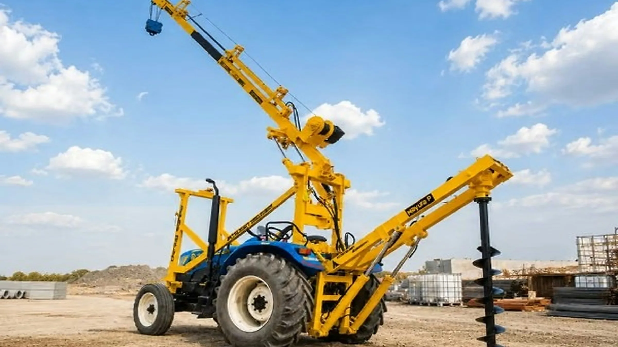 Truck-mounted drilling rig on a job site, the kind of equipment used to bore vertical ground loops for geothermal heat pumps