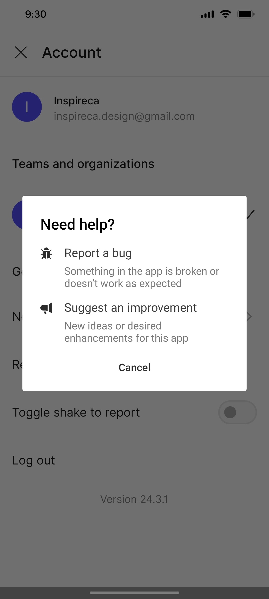 Figma Report Issue screen