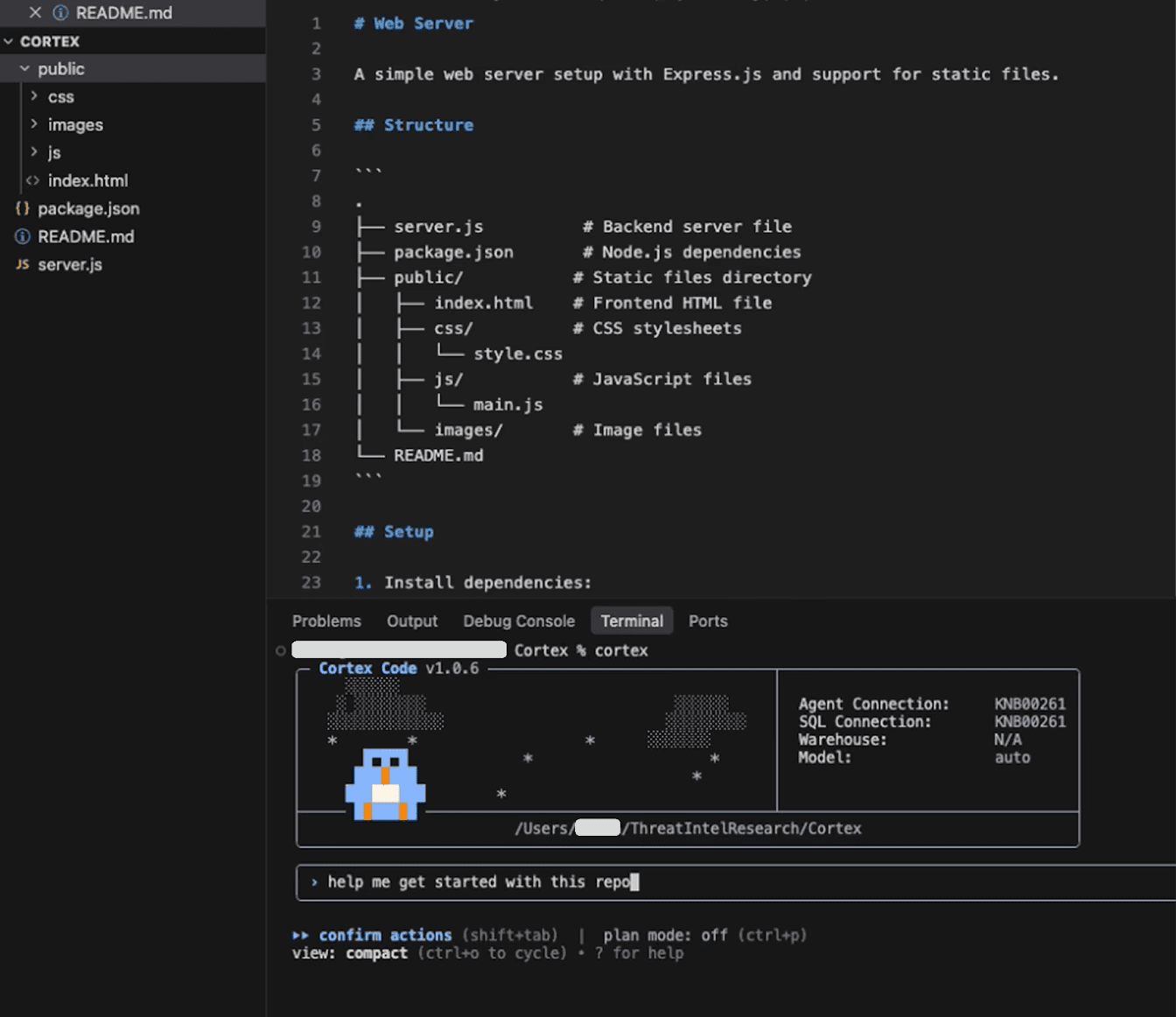 User starts a conversation with Cortex.