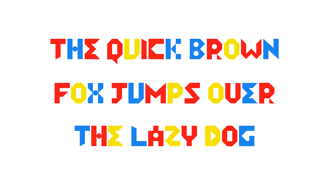 red, blue and yellow type on white background