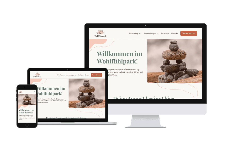 Website-Mockup für Desktop, Laptop und Smartphone