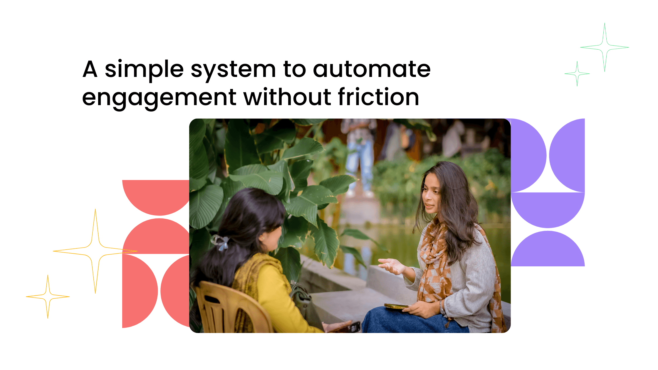 Two women in conversation representing simple coaching community systems that automate engagement without friction