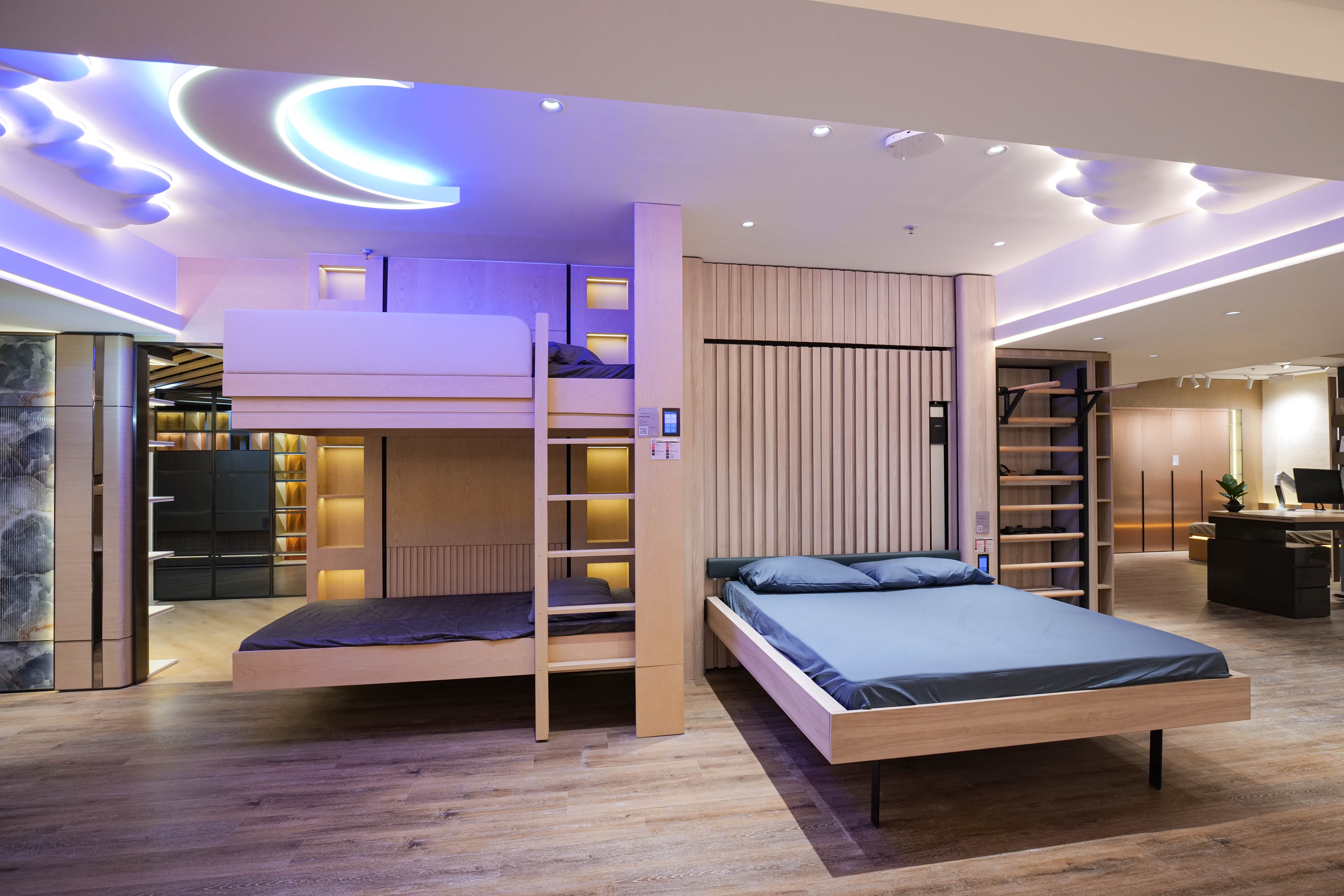 Calm water surface with two dark structures