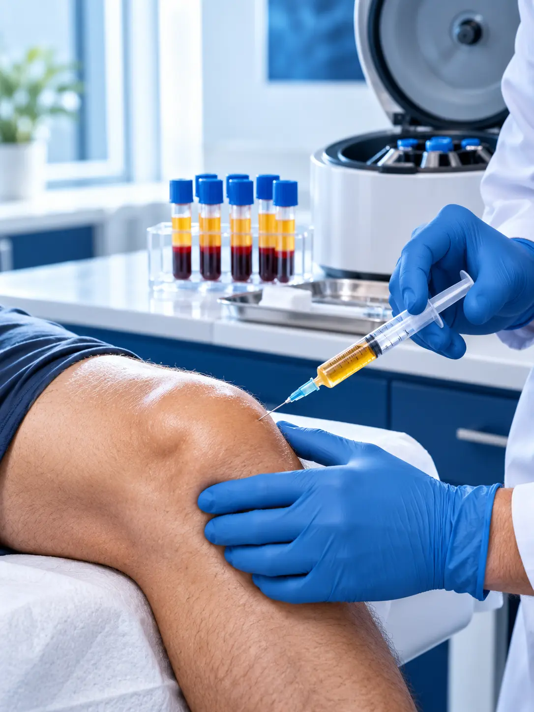 PRP therapy knee injection performed in a modern pain management clinic