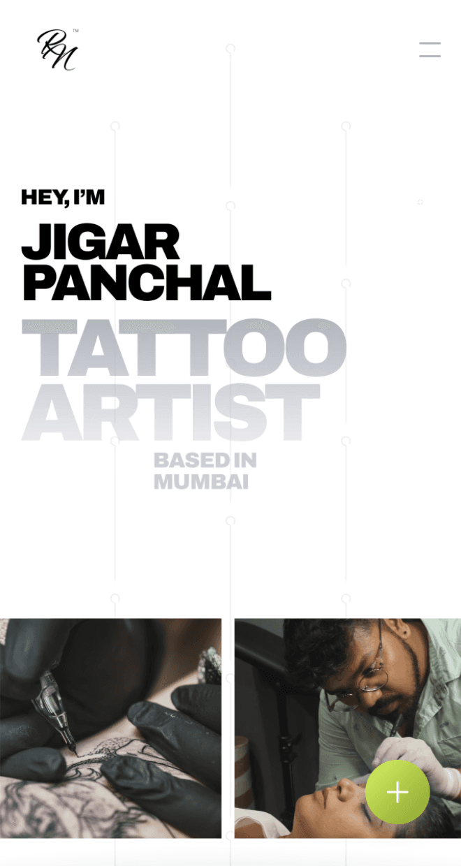 BBMh responsive website design for a tattoo artist, adapting bold typography, portfolio imagery and personal branding seamlessly for mobile screens.