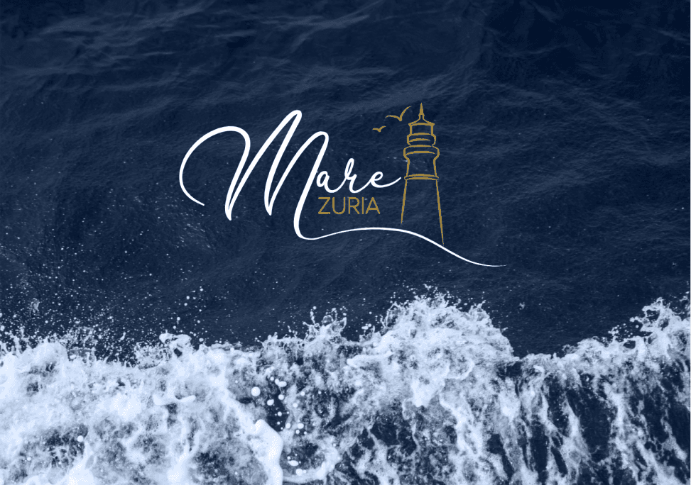 Logo on a sea background.