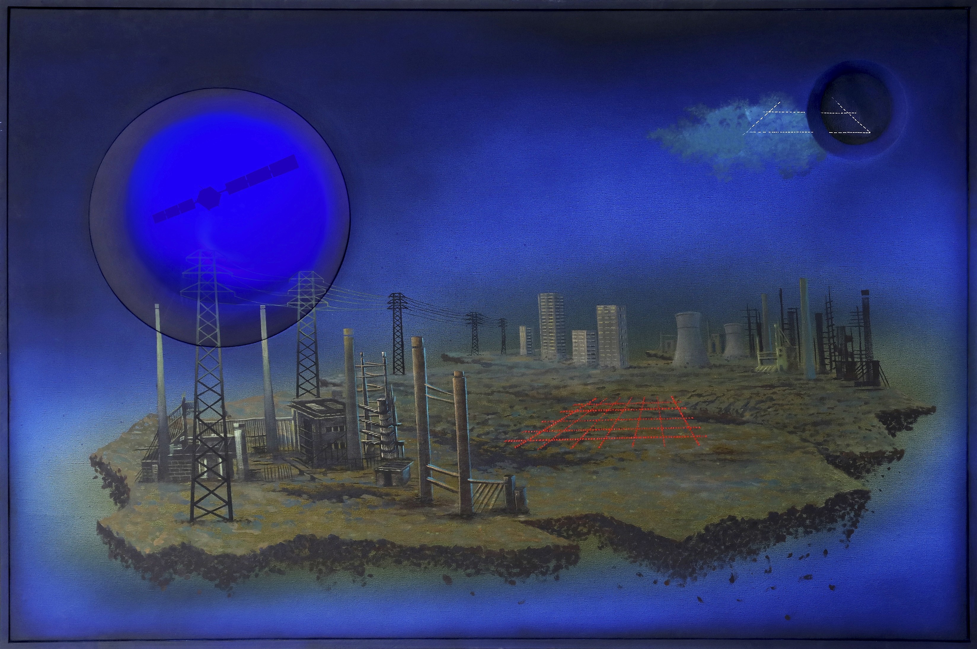 herd of sheep on road painting