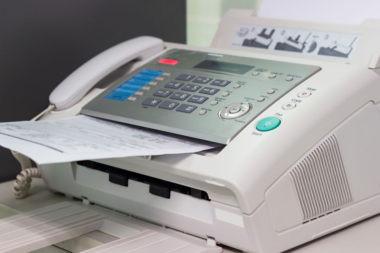 The fax machine sending documents