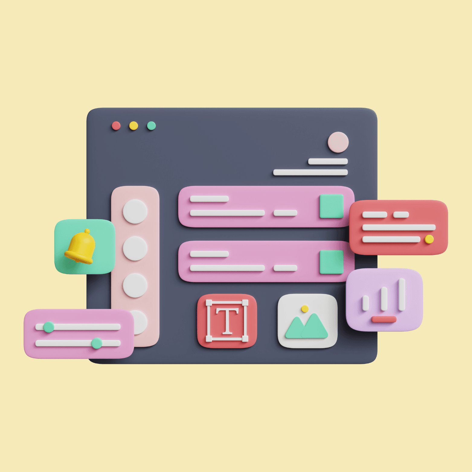 Yellow background with cartoo n graphic of a website.