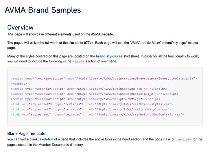 First page of the updated online styleguide & pattern library