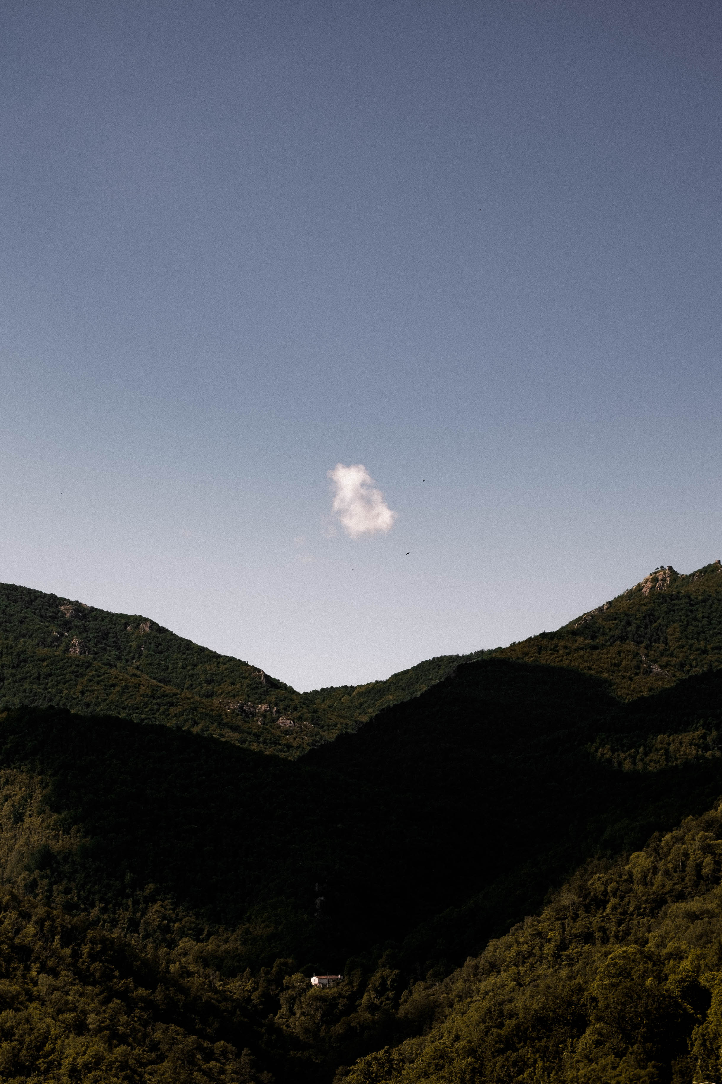A small cloud floating above the mountain