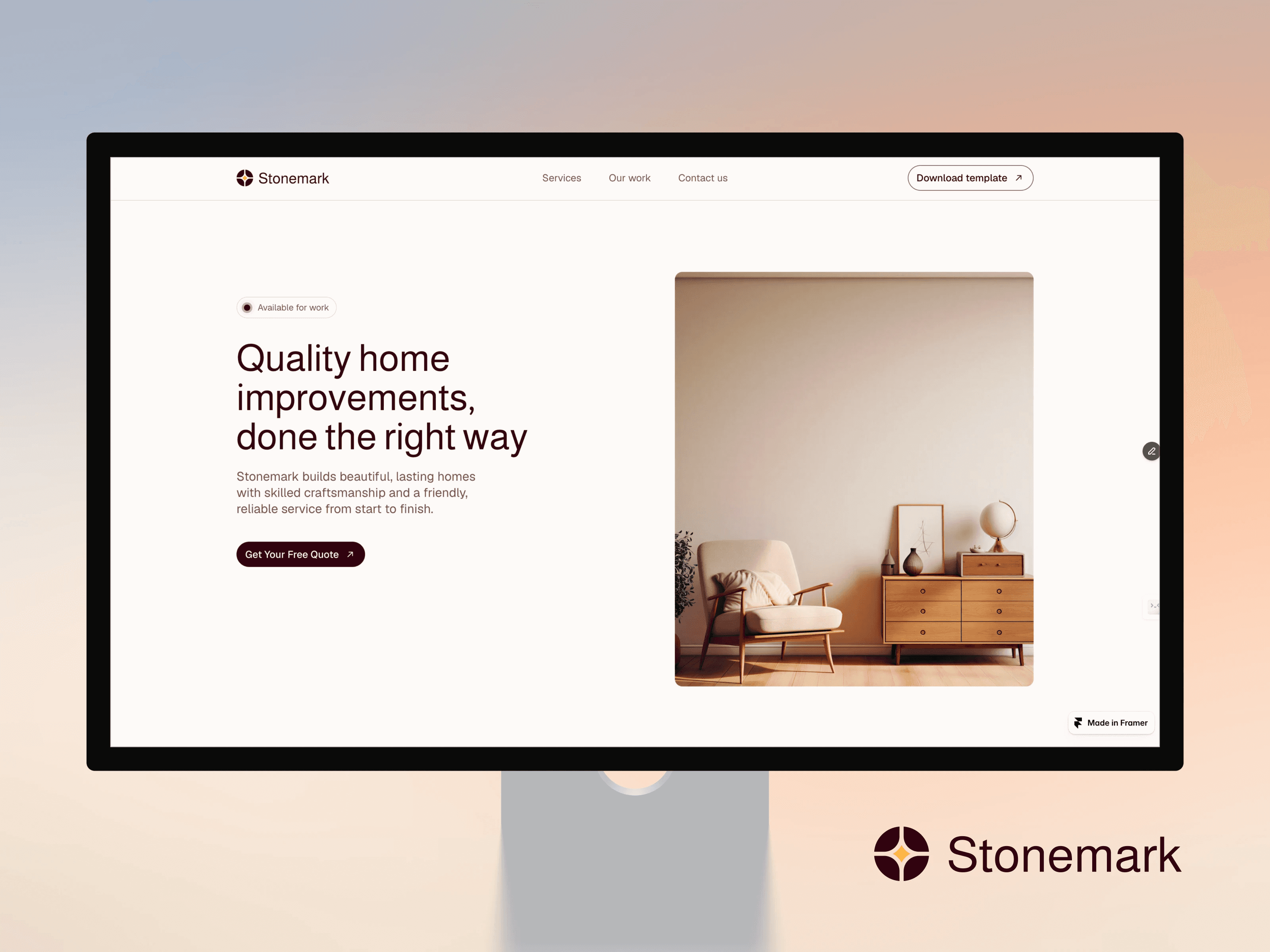 Stonemark free construction Framer template