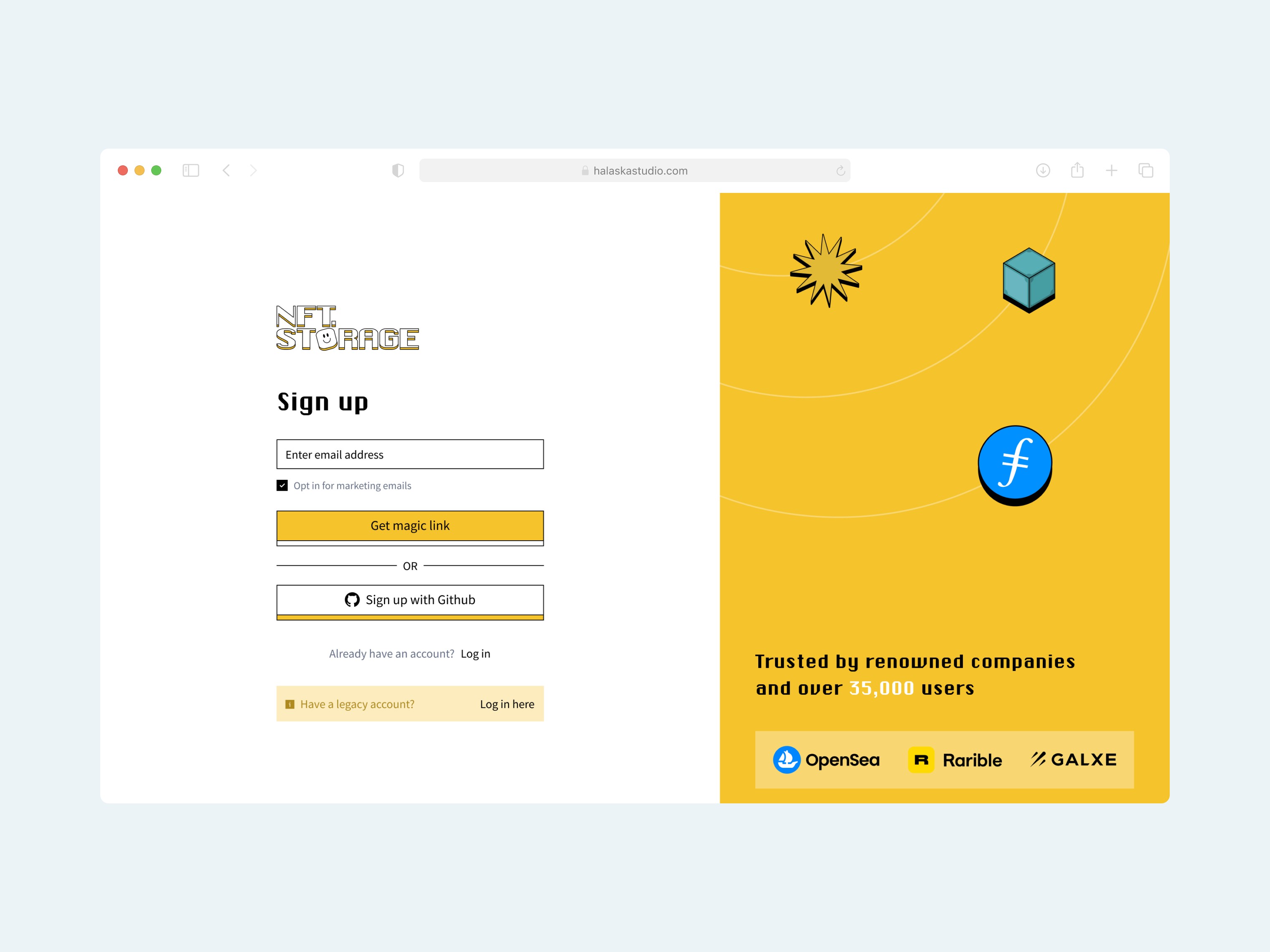 NFT Storage Dashboard UX login