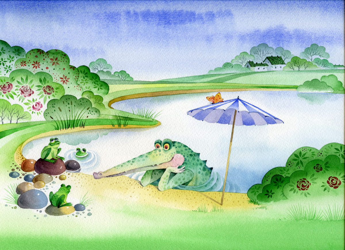 vladimir-shpitalnik-watercolor-illustration-crocodile-pond-online-educational-learning-game