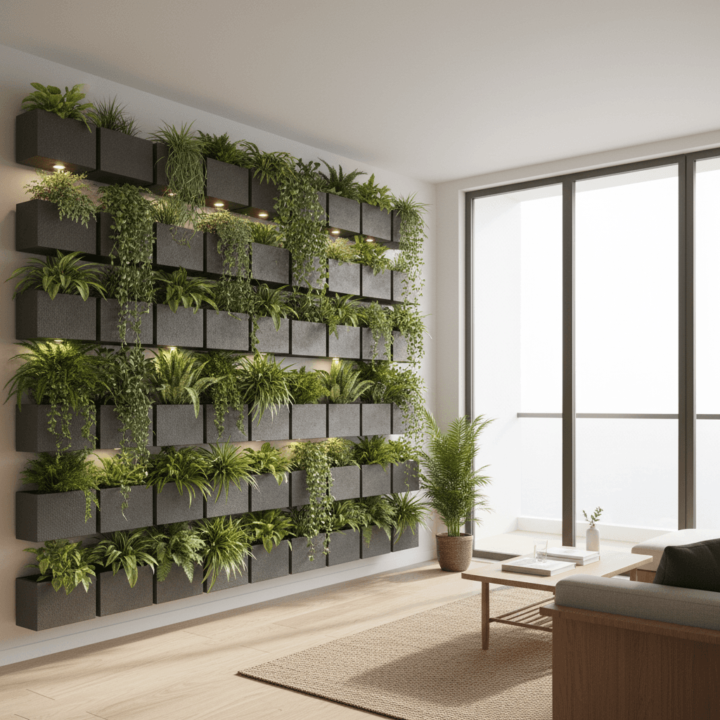 綠化牆模組種植系統同懸掛植物示意圖