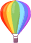 Rainbow coloured hot air balloon