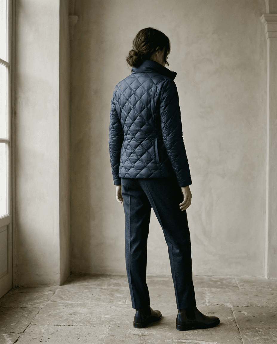 Quilted Stone Down Jacket — Deep Navy — full