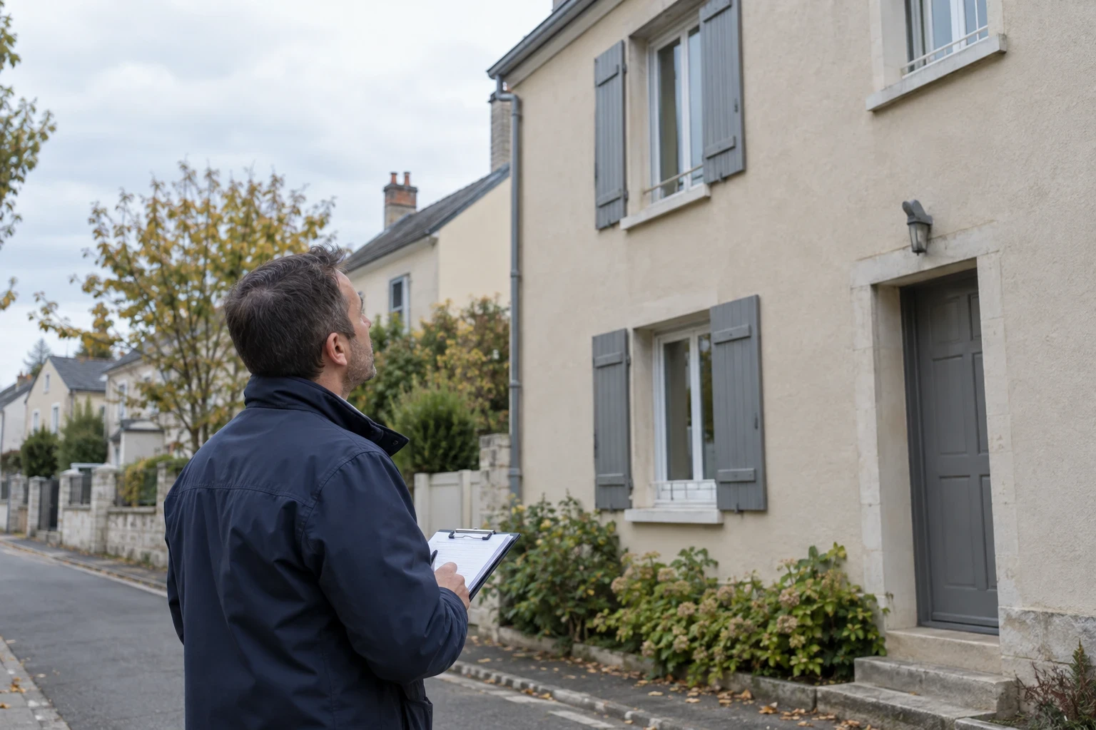 Expert en bâtiment examinant la façade d’une maison
