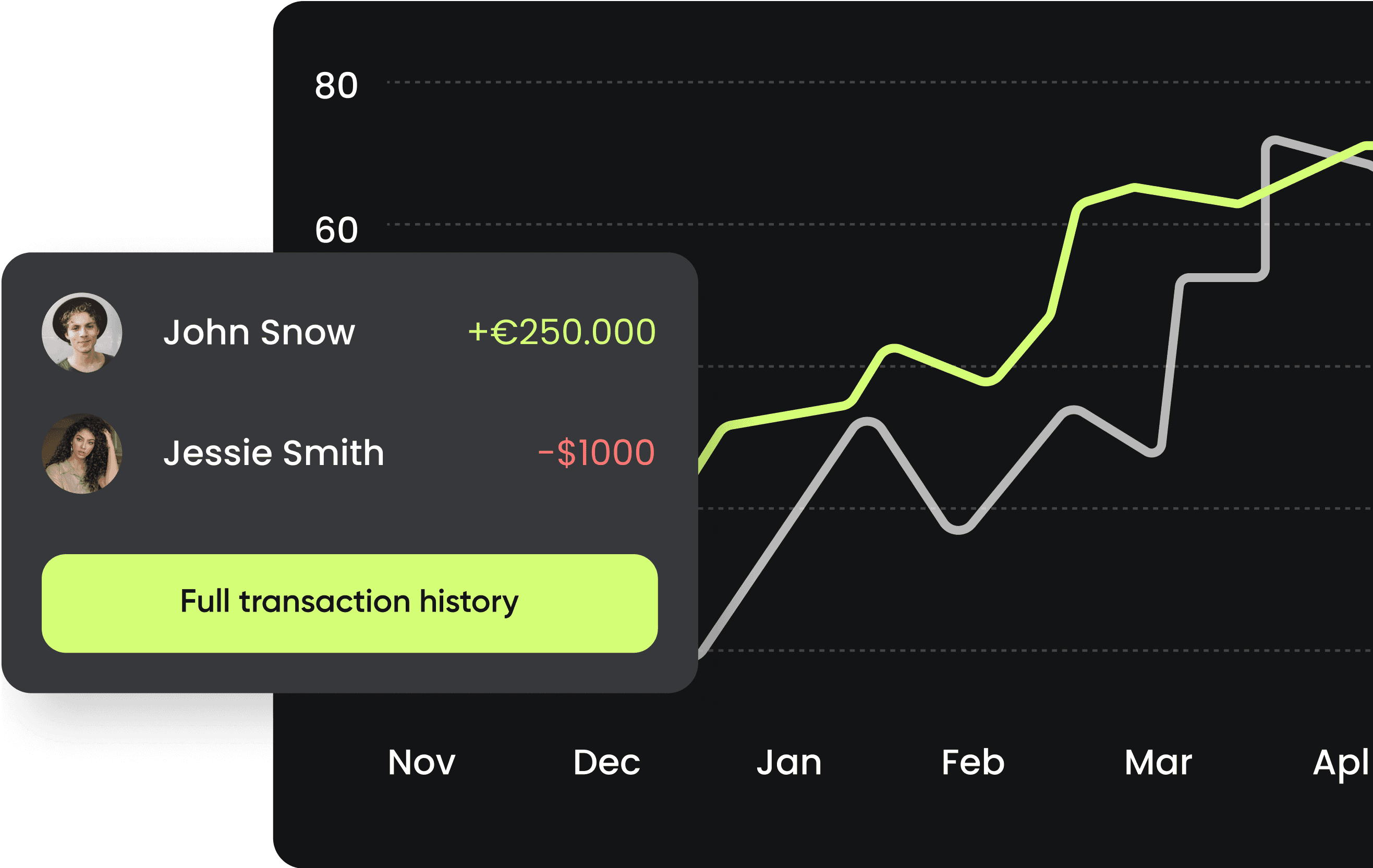 Chart of transaction history over the months