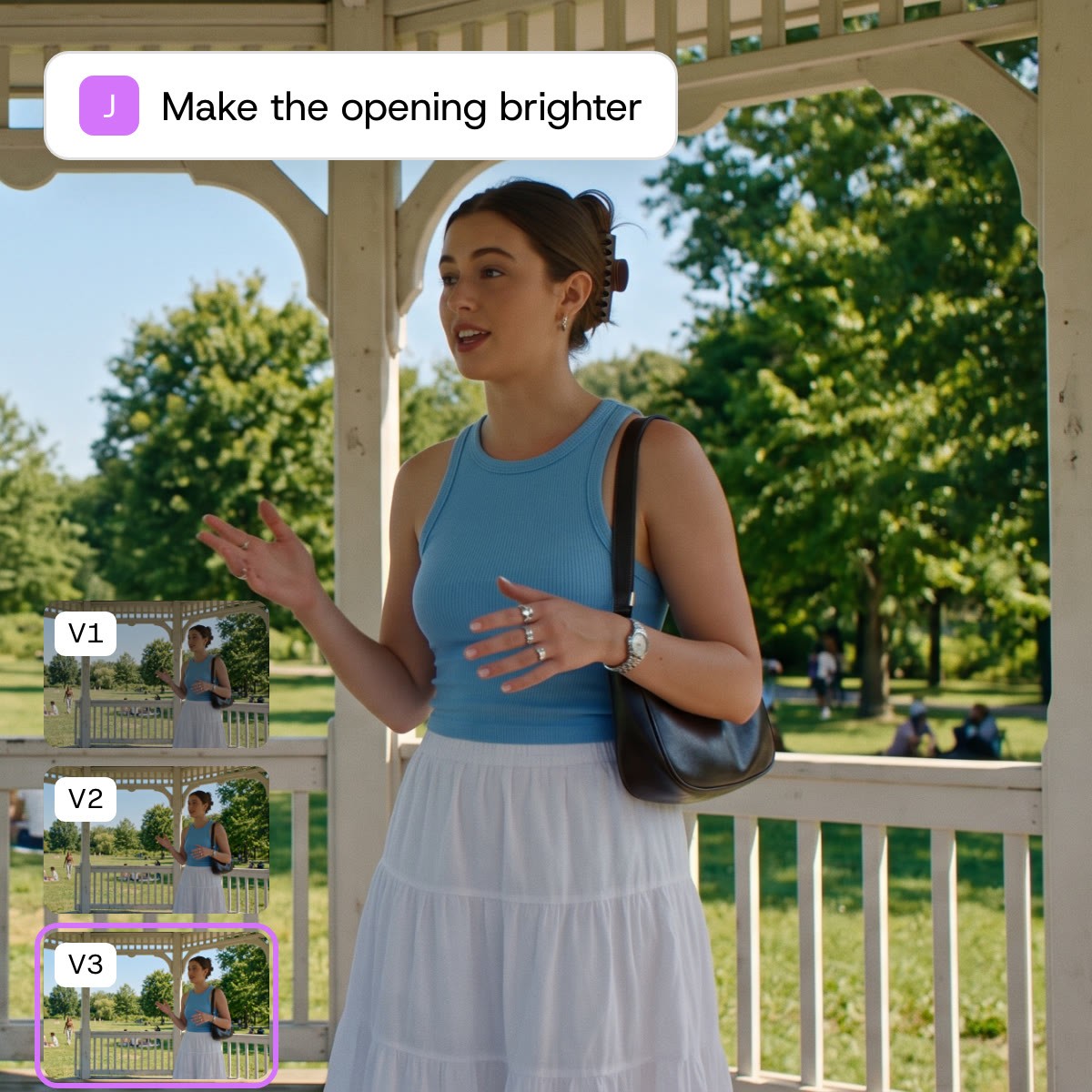 Revise: Give feedback in plain words and get a new version back. Every version is kept, side by side.