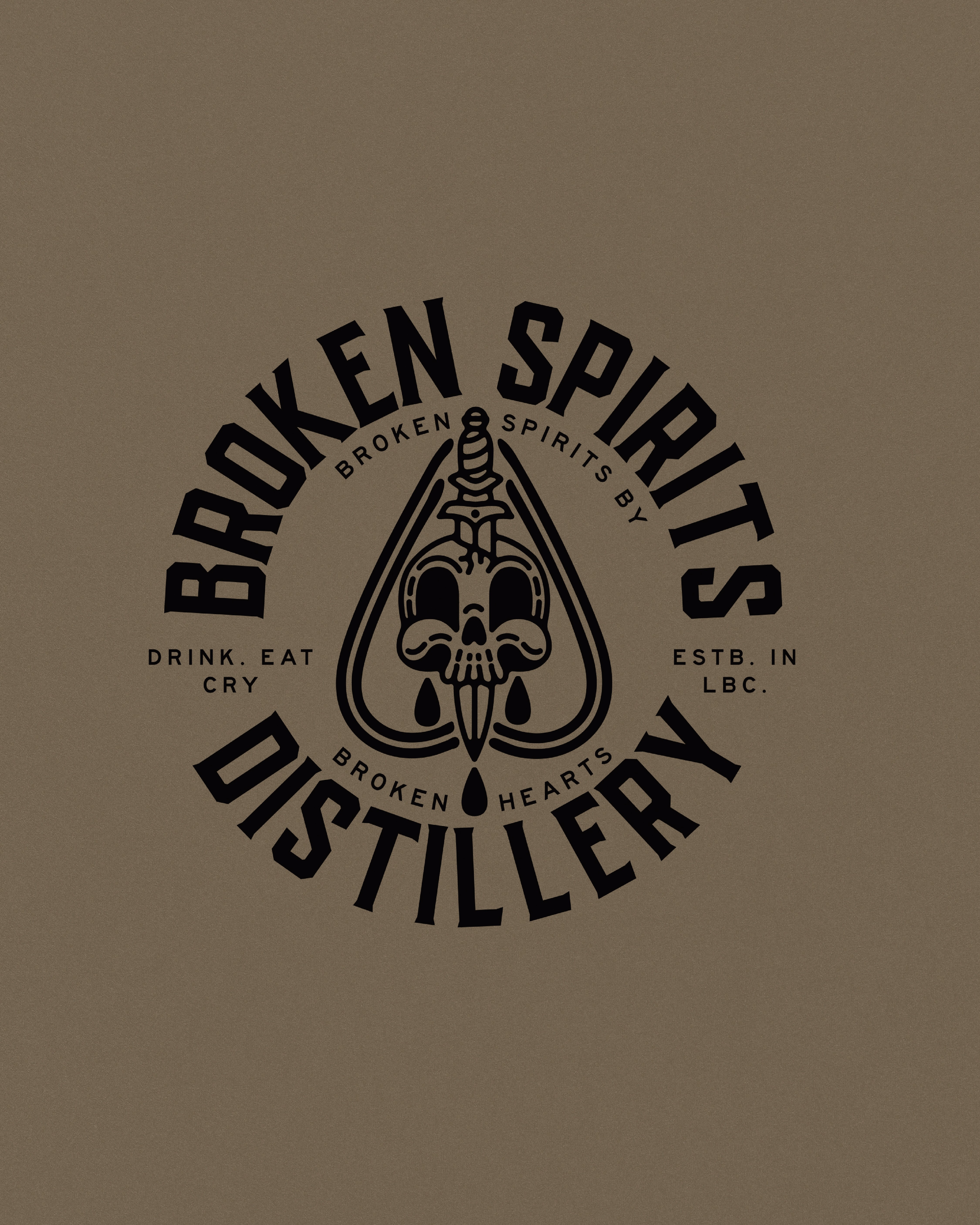 Broken Spirits Distillery circular badge logo in brown and black