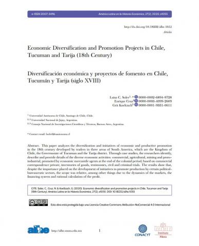 Diversificación económica y proyectos de fomento en Chile, Tucumán y Tarija (siglo XVIII)
