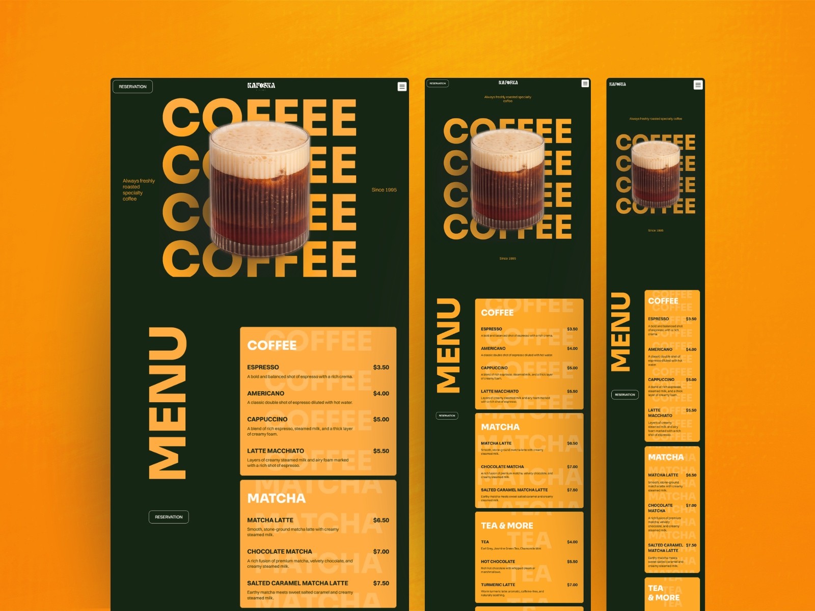 Kafoska — 高级暗黑极简餐饮品牌网站设计灵感