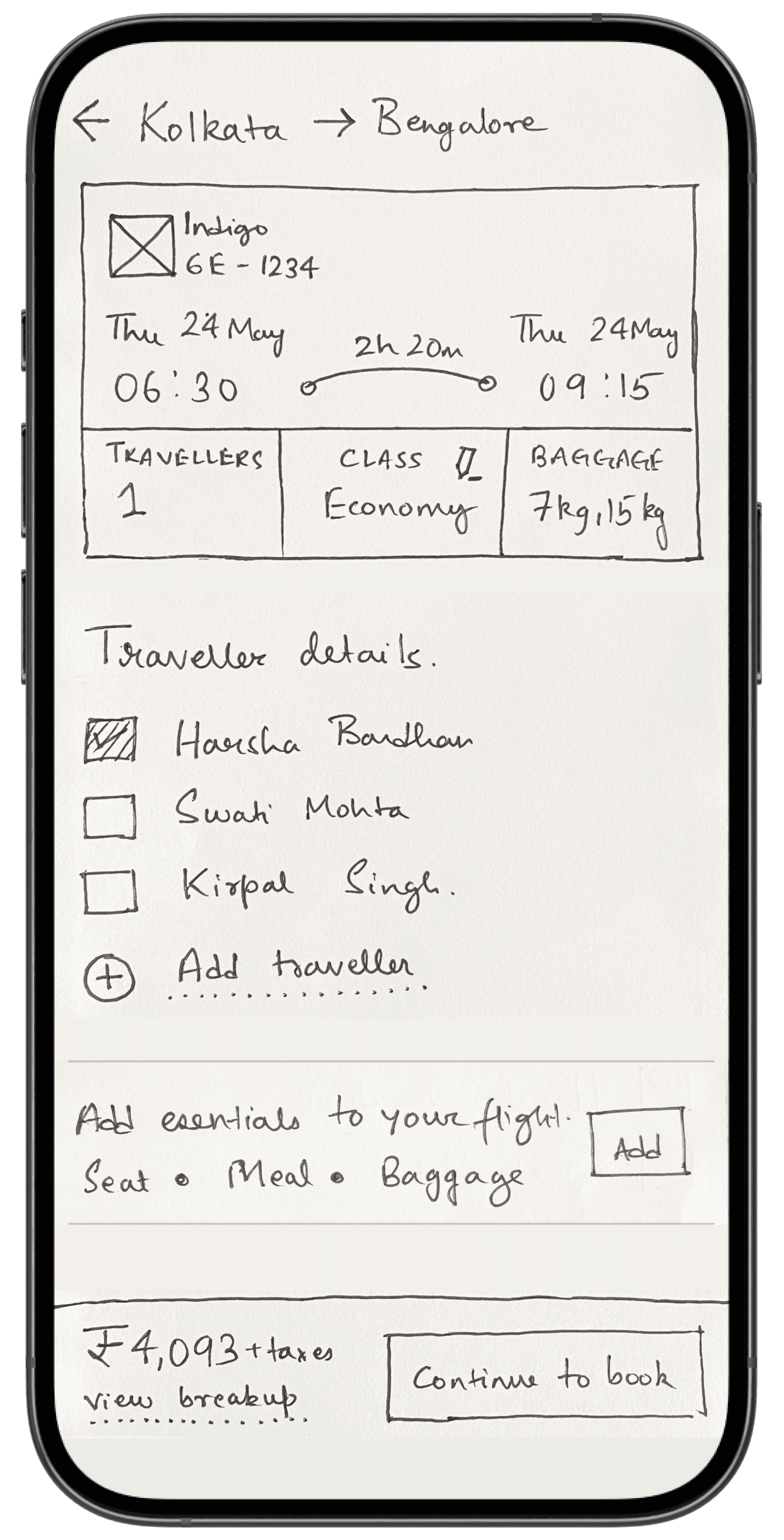 Pen & paper wieframe with modifications after Usability Testing