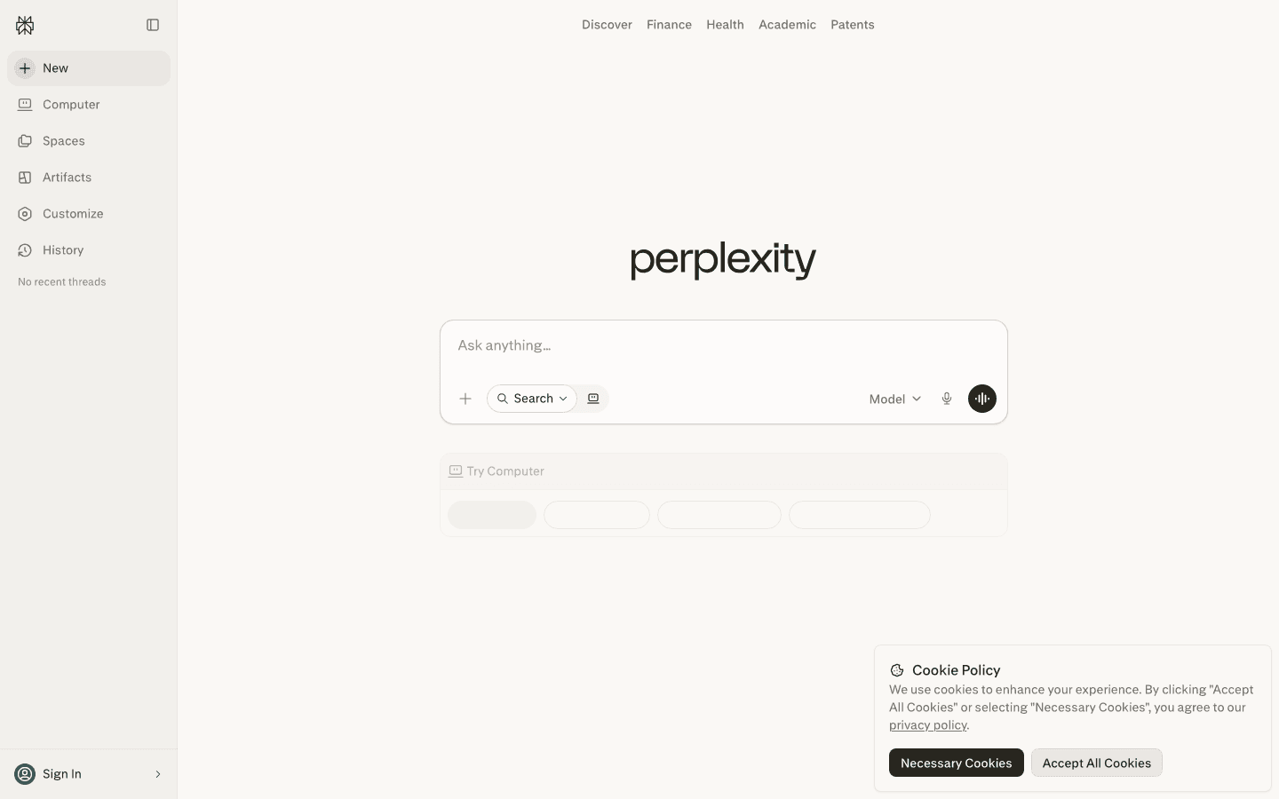 Perplexity AI research assistant website
