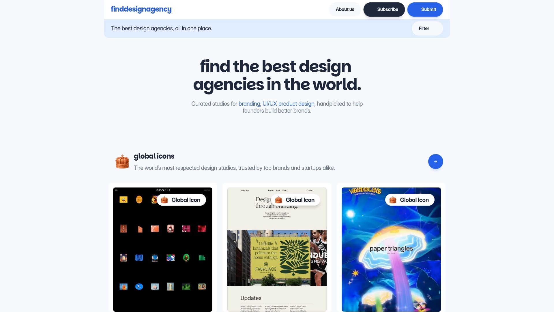 a display of Find design agency website homepage