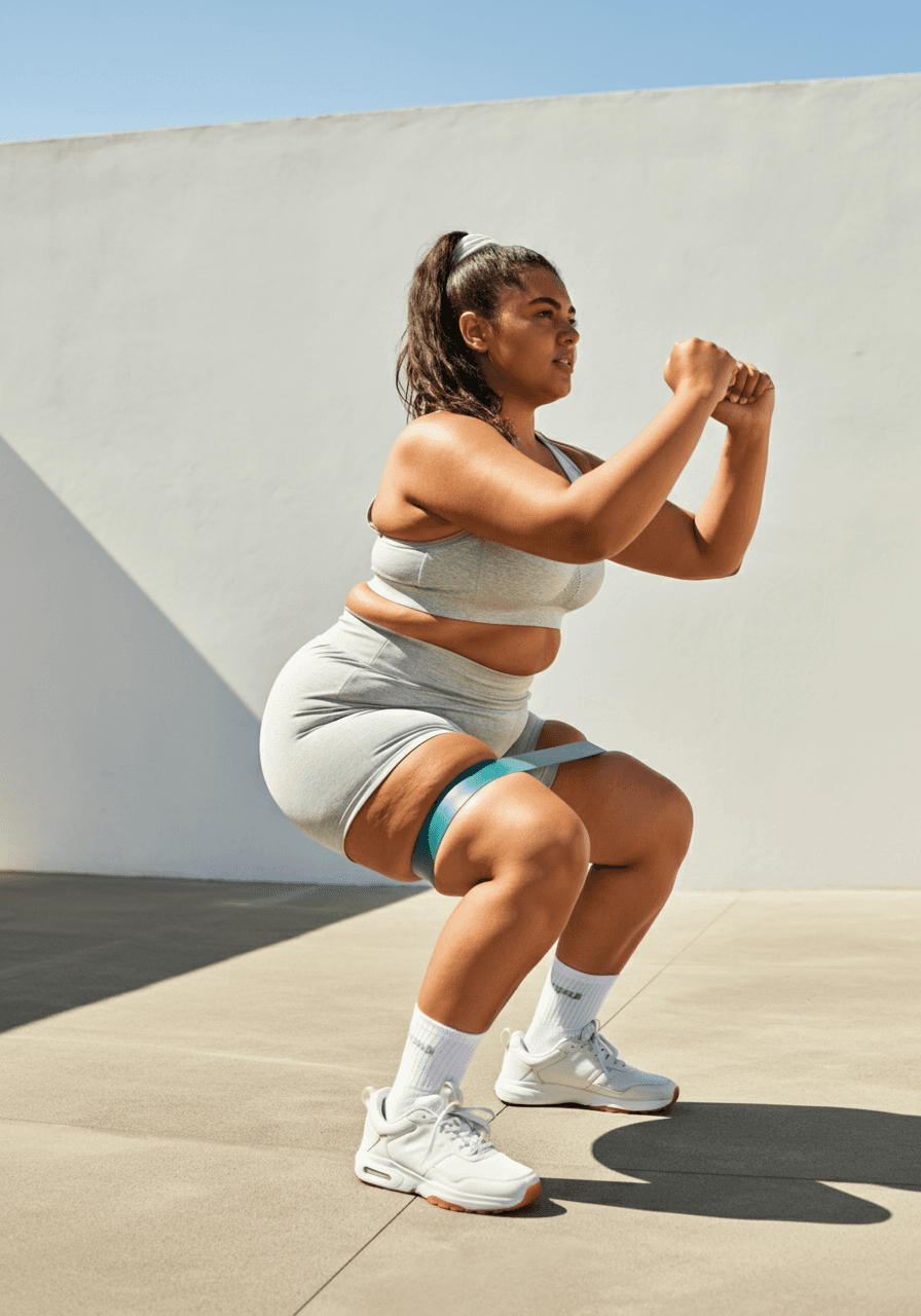 image of a chubby lady doing squats