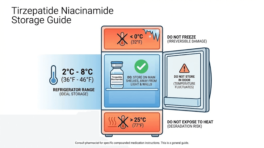 Tirzepatide niacinamide storage temperature guide and handling instructions