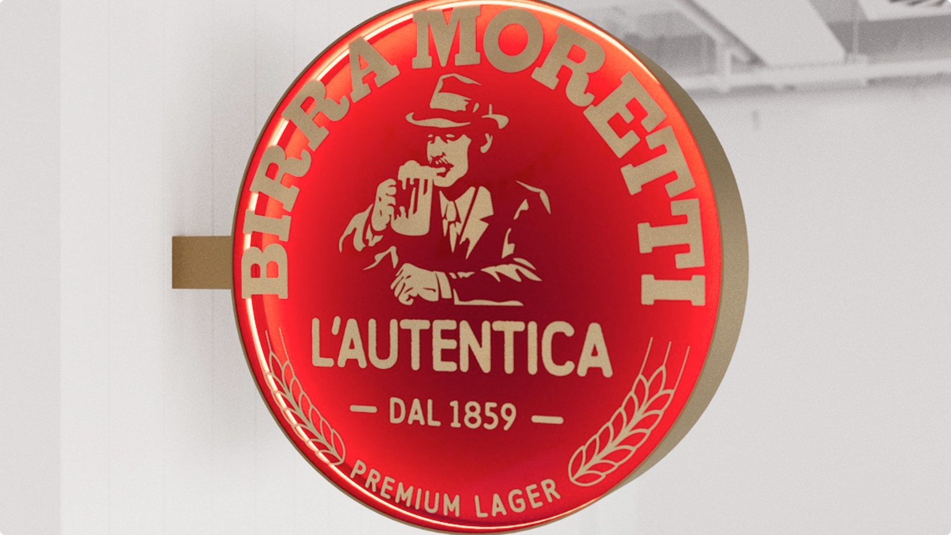 Birra Moretti illuminated signage in a premium outdoor setting in Dubai.
