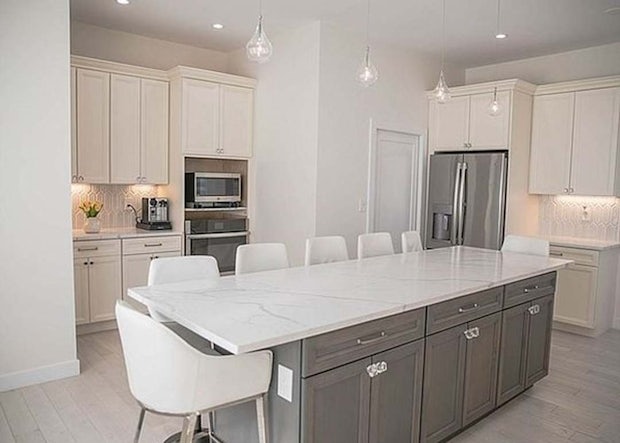 white kitchen double ovens