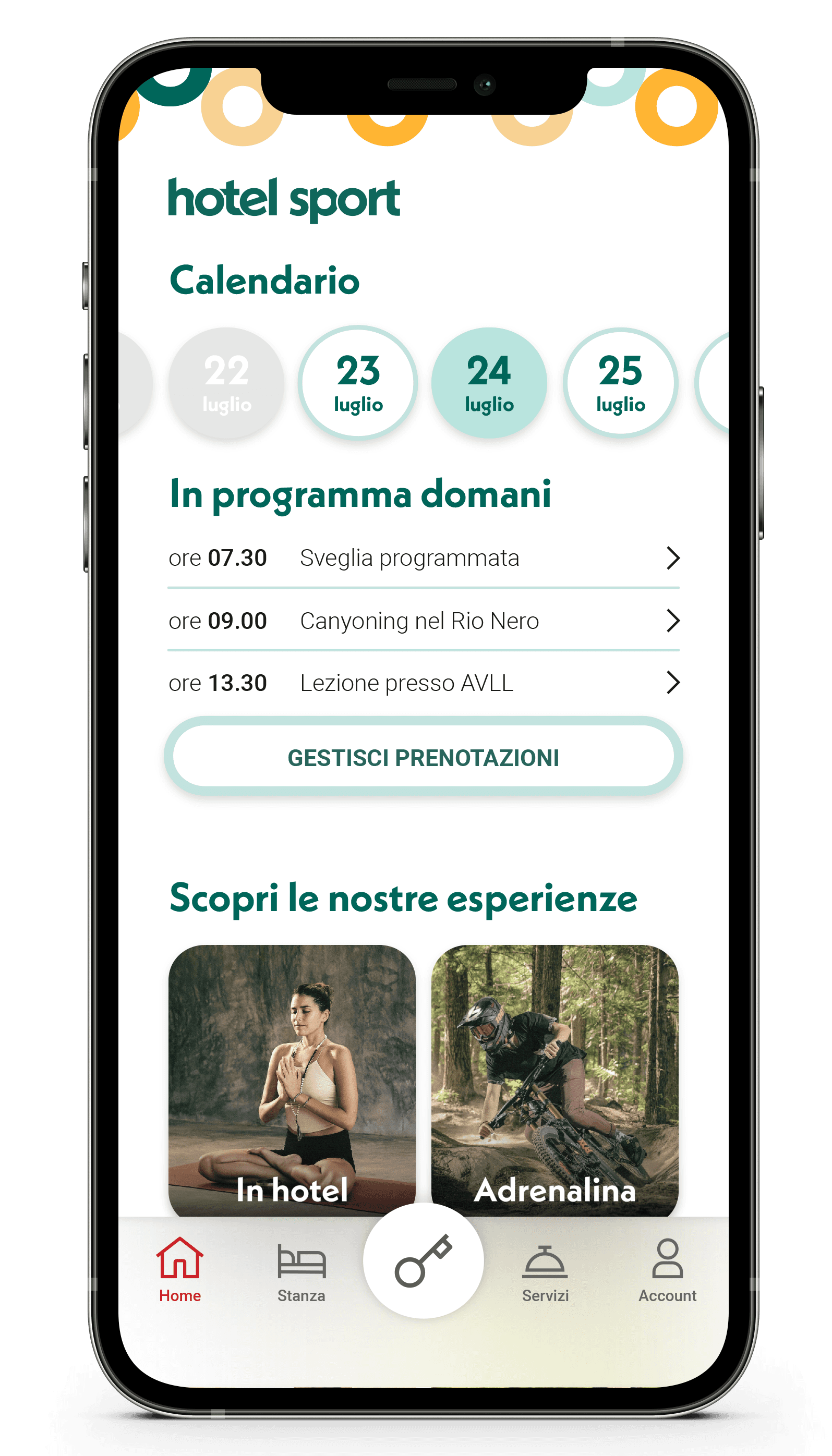 Schermata app, homepage