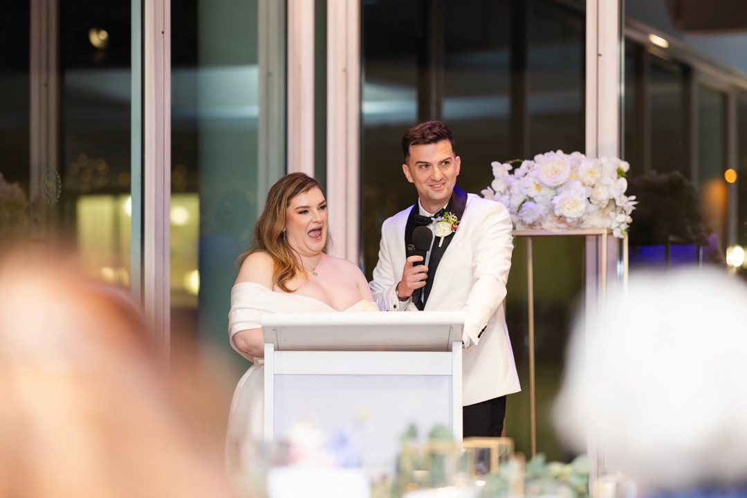 Bride and groom making speech