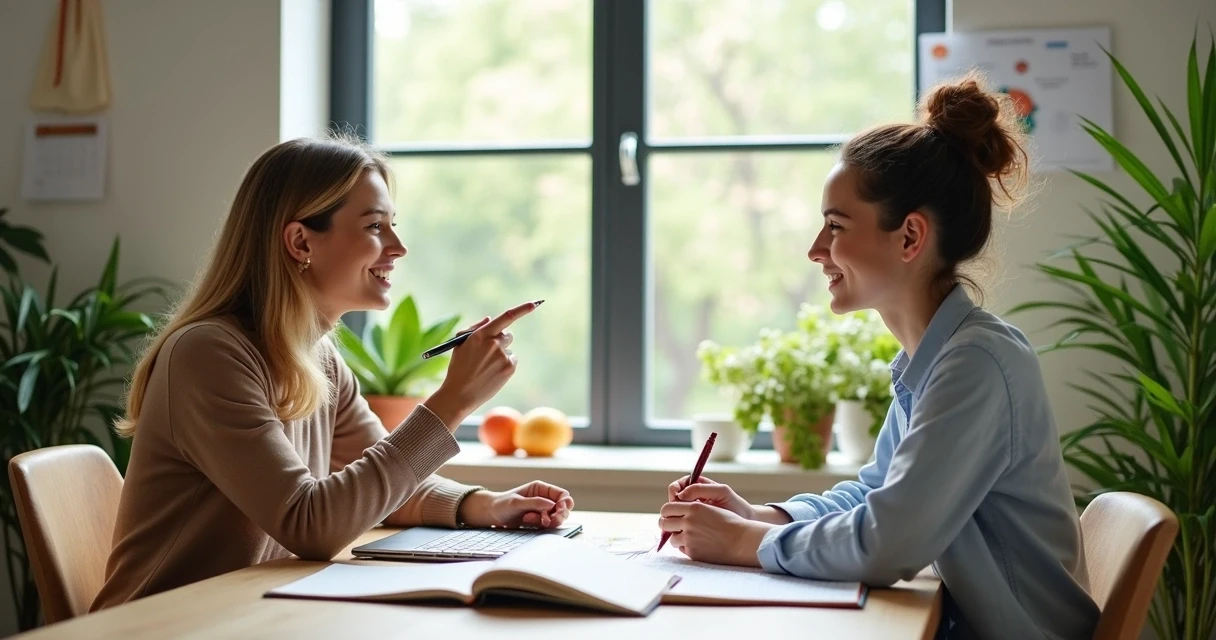 Nutricionista orientando profissional em consultório 