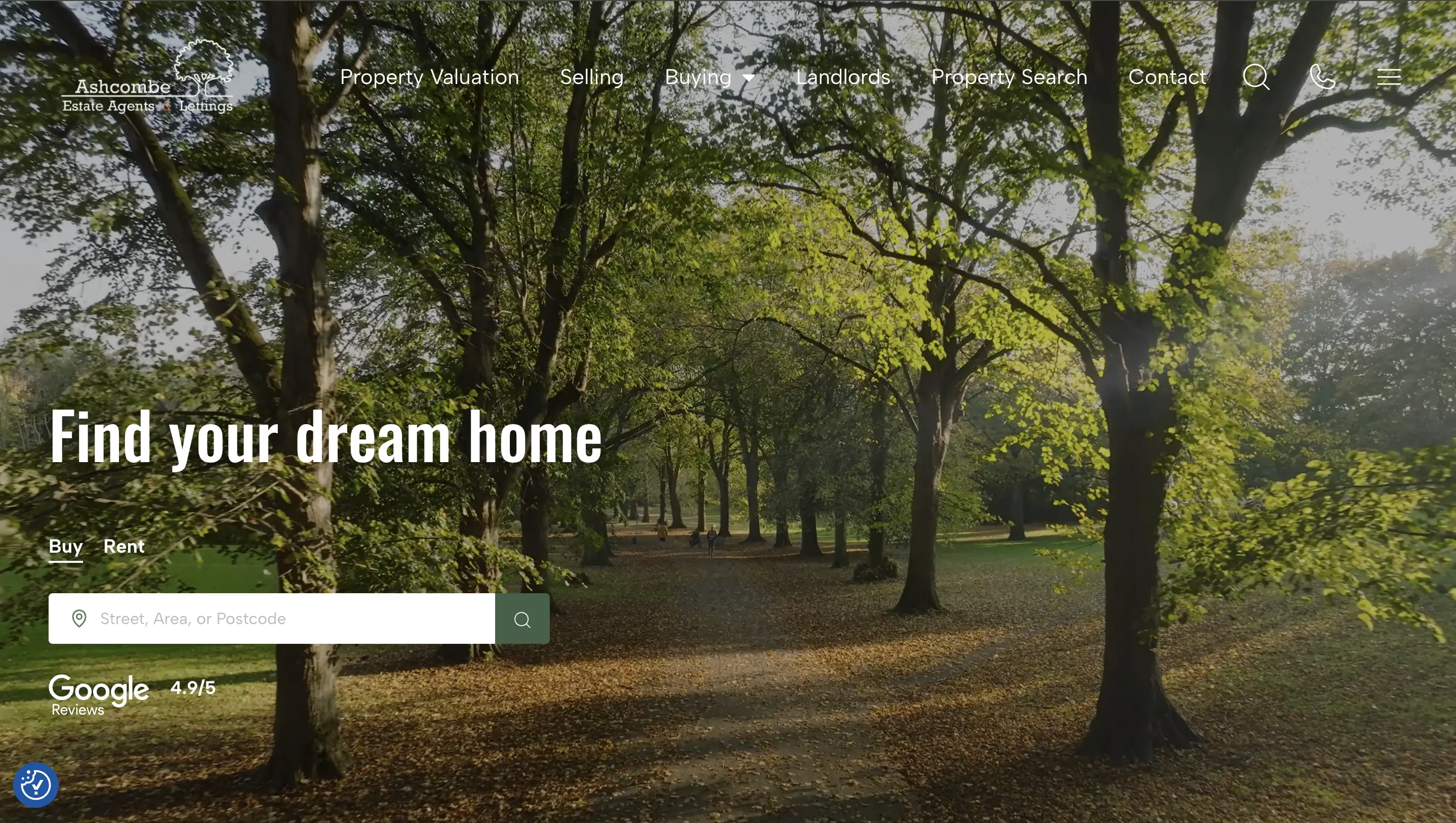 Image of Ashcombe estate agents homepage