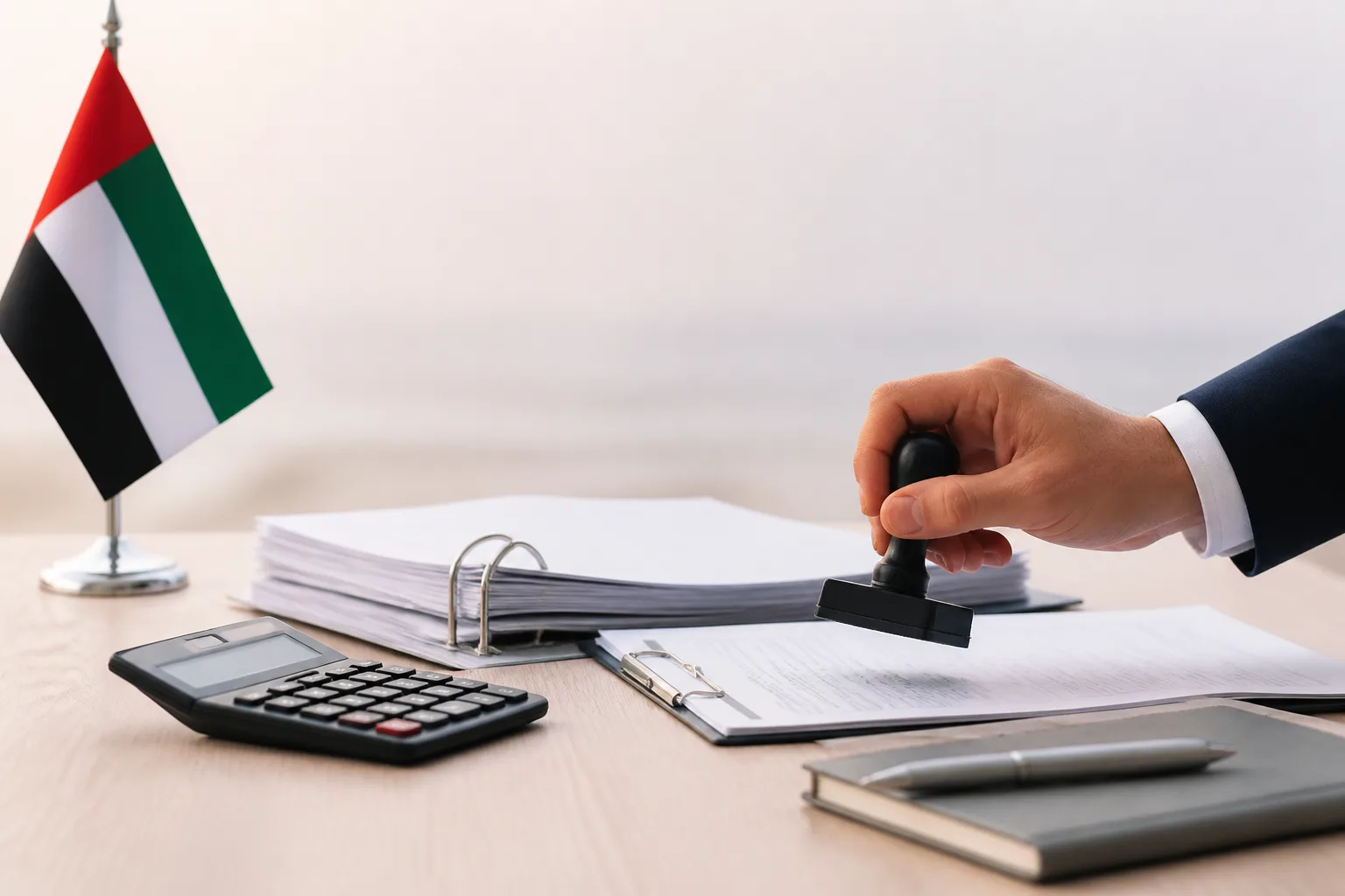 VAT Deregistration in the UAE beside a tax filing dashboard and a document checklist