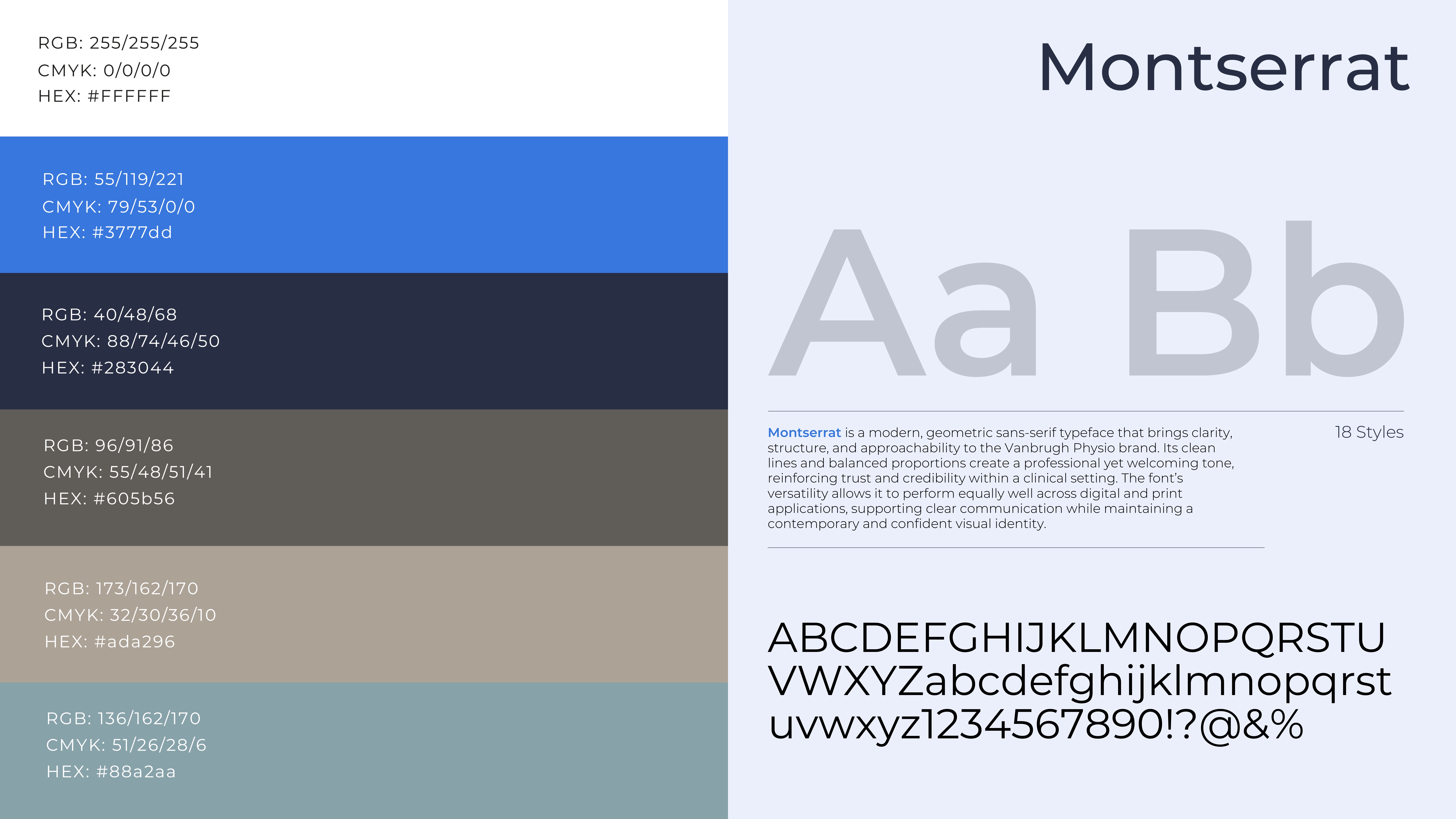 Vanbrugh Physio London brand colours & typography